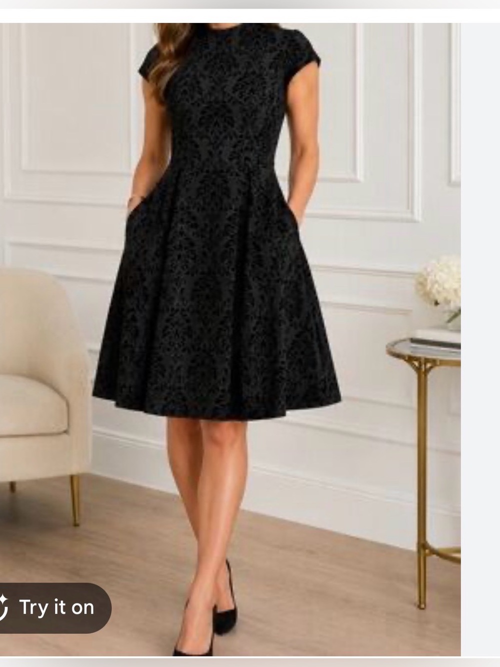 Eliza J Black velvet Textured Fit-and-Flare Mini Dress 12 damask brocade